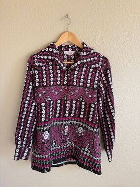 Vintage Graff Dark Brown, Pink & White Floral Patterned Button-Up Blouse